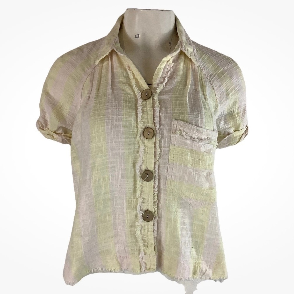 We The Free Sz S Away At Sea Lightweight Cropped Buttoned Beach Top Cream